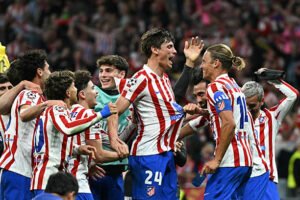 El Atlético de Madrid celebra el pase a semifinales de Champions League nueve años después (Foto de Javier SORIANO / AFP via Getty Images)